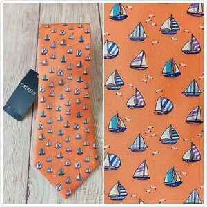 Daniel Cremieux 100% silk orange sailboat tie NWT